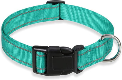 Reflective Dog Collar with Buckle Adjustable Safety Nylon Collars for Small Medium Large Dogs, Green M