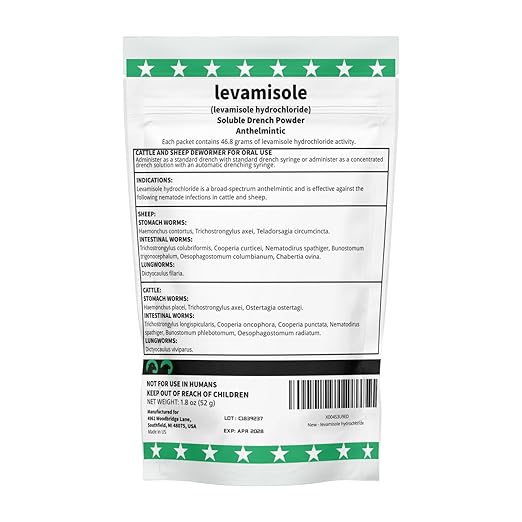 Soluble Drench Powder for Sheep & Cattle, Levamisole Hydrochloride, Oral Dewormer, 1.8 oz (52 g)