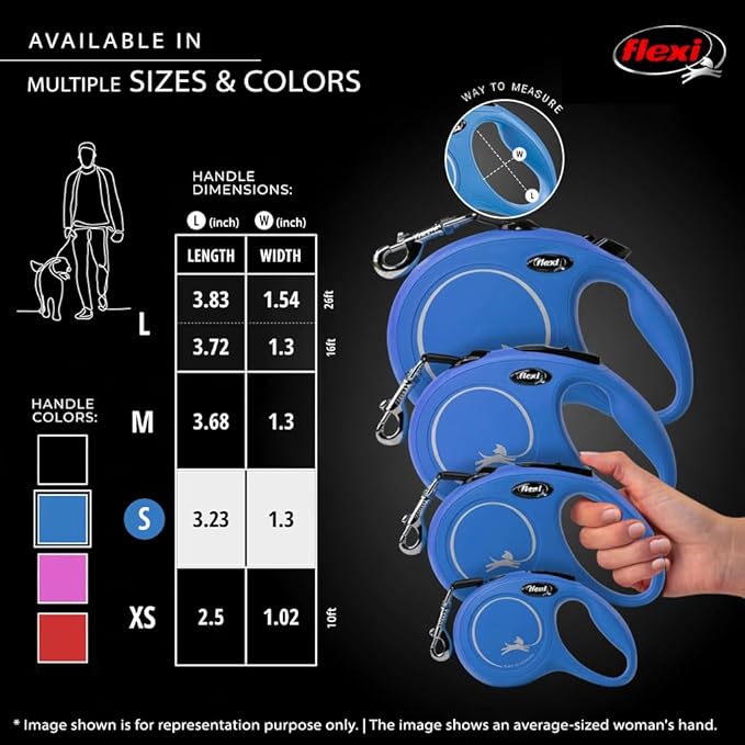 FLEXI New Classic Tape Retractable Dog Leash for Small Dogs Upto 33 lbs. – 16 ft., Blue | Tangle Free Pet Walking Leash with One-Handed Brake, Pause, Lock|German Quality Product