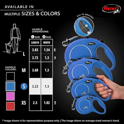 FLEXI New Classic Tape Retractable Dog Leash for Small Dogs Upto 33 lbs. – 16 ft., Blue | Tangle Free Pet Walking Leash with One-Handed Brake, Pause, Lock|German Quality Product
