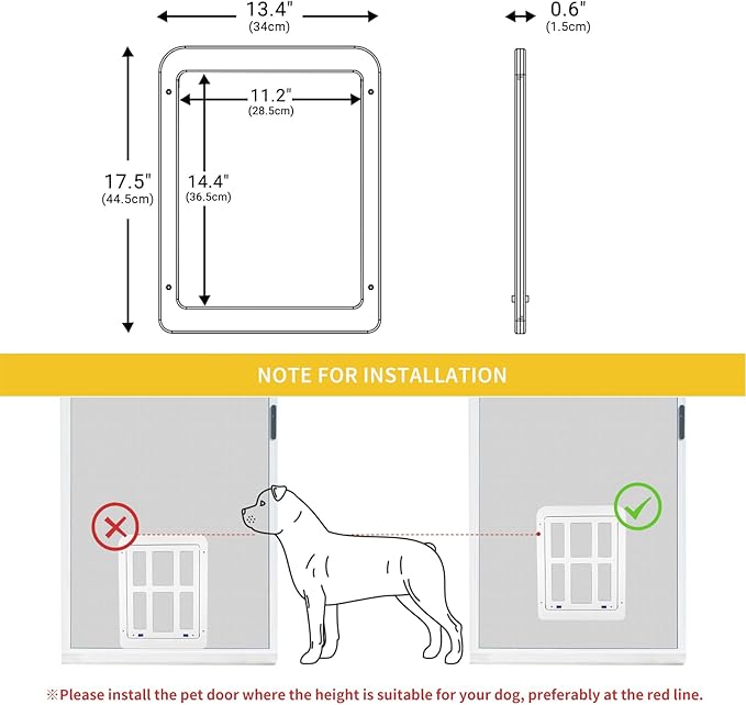 Enjoying Dog Door for Screen Doors, Passage Opening 11.2" x 14.4", Access Freely, Magnetic Swing Flap, Large Pet Door for Sliding Screen Doors, Lockable, White