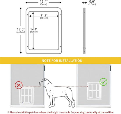 Enjoying Dog Door for Screen Doors, Passage Opening 11.2" x 14.4", Access Freely, Magnetic Swing Flap, Large Pet Door for Sliding Screen Doors, Lockable, White