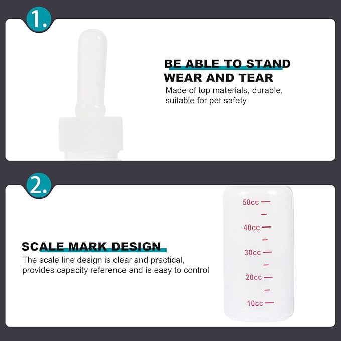 COHEALI 3Pcs Small Plastic Pet Nursing Bottles with Supple Pointed Nipples Portable Milk Feeders for Newborn Puppies and Kittens Reusable Clean Feeding Bottles with Clear Scale Lines