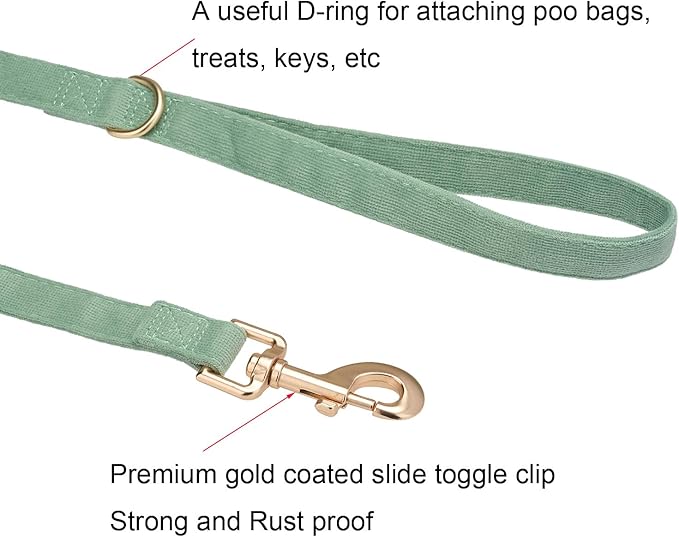 Soft Cotton Dog Leash, 5 Ft Heavy Duty Corduroy Dog Leashes with Gold Metal Hook for Small Medium Large Dogs,Medium,Grass Green
