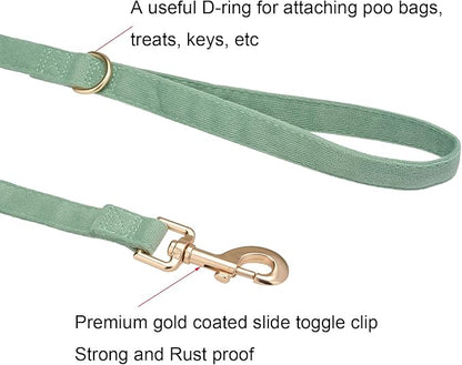 Soft Cotton Dog Leash, 5 Ft Heavy Duty Corduroy Dog Leashes with Gold Metal Hook for Small Medium Large Dogs,Medium,Grass Green