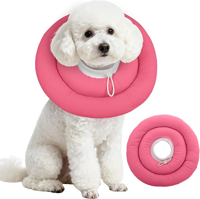 IDOMIK Dog Recovery Collar, Waterproof Soft Dog Cone After Surgery, Comfy Protective Elizabethan Collar Alternative for Dogs Cats, Adjustable Pet Neck Donut Cone Anti-Licking Biting Wounds,Rose,M