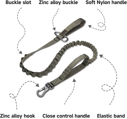 Excellent Elite Spanker Tactical Bungee Dog Leash Military Adjustable Dog Leash Quick Release Elastic Leads Rope with 2 Control Handle(Ranger Green)