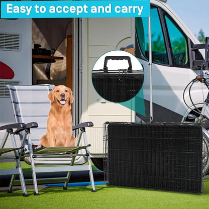 Dog Crate for Large Medium Small Dogs, Folding Dog Kennel Cage with Plastic Tray & Divider 48"/42"/ 36"/ 30"/ 24" Indoor Outdoor Metal Double Door Heavy Duty Dog Pen Enclosure, Black(36 Inch)