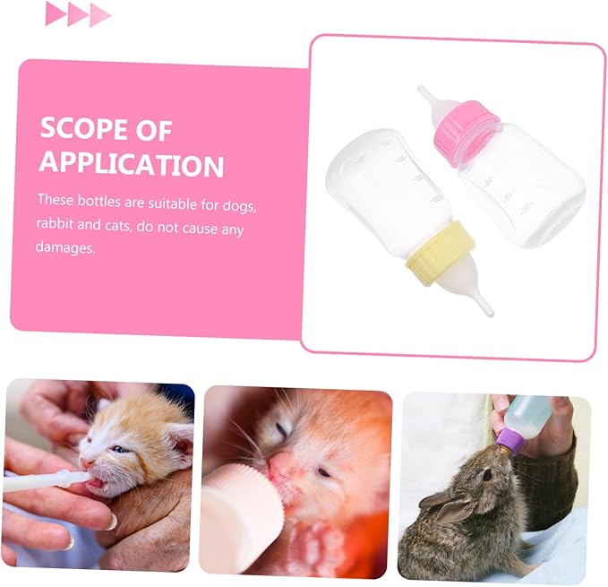 2PCS Kitten Milk Bottle Set Sturdy Cat Nursing Bottles Feeding Nipples for Kittens and Puppies for PET Feeding at Home
