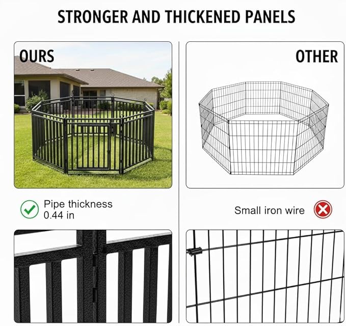 Dog Fence Outdoor Indoor, 47 Inches Height 32 Panels(4gates & 28panels) Dog Playpen for Large/Medium/Small Dogs Metal Dog Pen for Yard Camping and RV [Black-Silver]