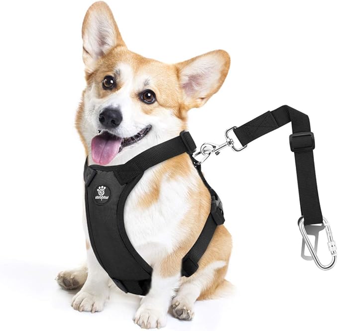 VavoPaw Dog Seat Belt, Safety Vest Dog Car Harness with Adjustable Buckle Dog Seat Belt for Vehicle Nylon Pet Safety Seat Belts Heavy Duty(M, Black)