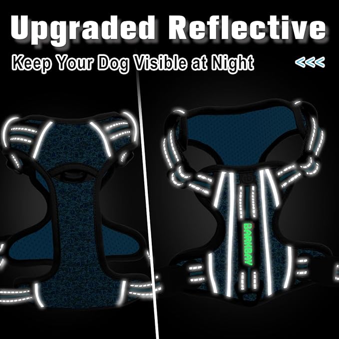 BARKBAY Dog Harness No Pull with ID Tag Pocket - Heavy Duty, Reflective, Easy Control for Large Dogs(Blue/Black,L)