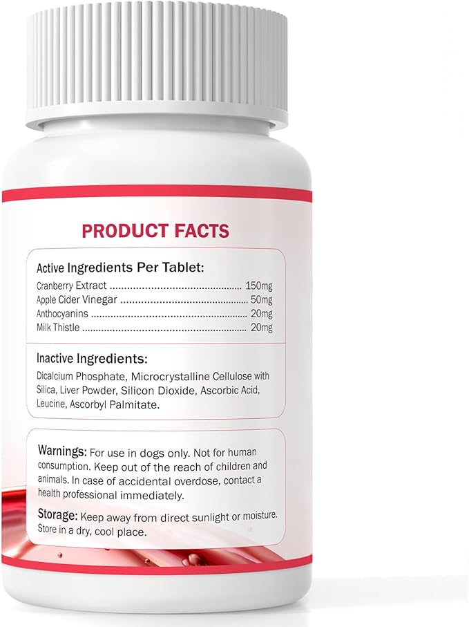 Cranberry for Dogs, 120 Chewable Tablets, UTI Treatment for Dogs, Urinary Tract Support, Promote Kidney and Bladder Health, Cranberry Supplement for Dog
