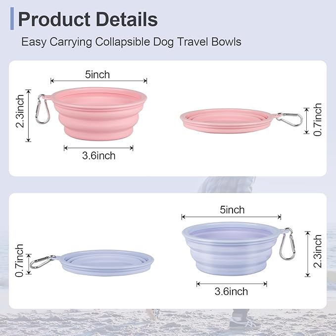 Kytely Collapsible Dog Bowls for Travel, 2Pack Dog Portable Water Bowl, Foldable Pet Food Bowl with Clasp, Pet Cat Feeding Cup Dish for Traveling, Walking, Hiking