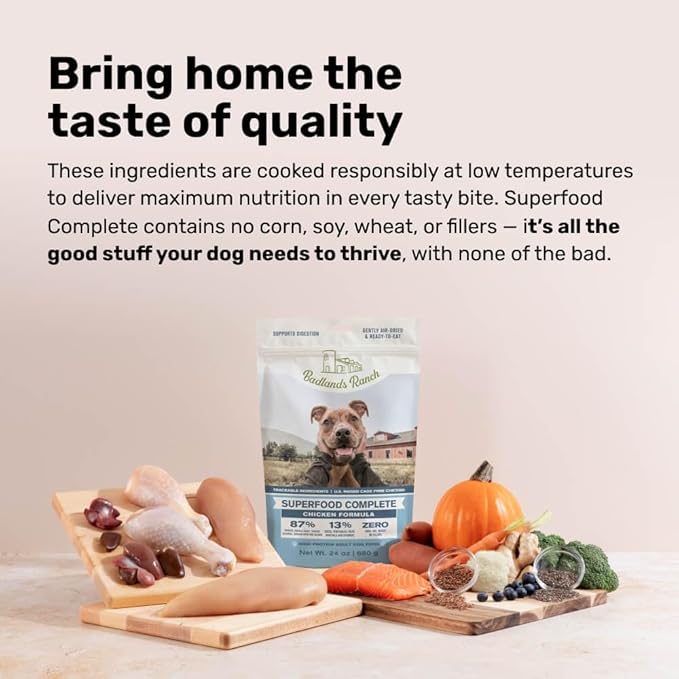 BADLANDS RANCH by Katherine Heigl – Superfood Complete Air-Dried Chicken Dog Food – High Protein with Superfoods for Daily Wellness & Consistent Nutrition – 24 oz (Pack of 4)