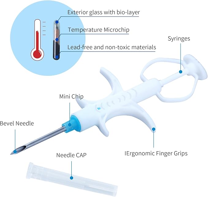 134.2KHz Pet Temperature Monitoring Glass Chip FDX-B Animal Temperature Microchip Syringe for Cat Dog (2.12X12mm)