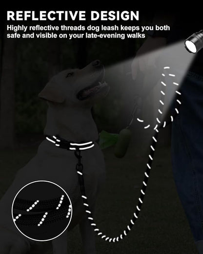 Dynmeow Reflective Dog Collar and Leash Set, 6FT Strong Climbing Rope Leash with Padded Handle, Adjustable Pet Collar with Soft Neoprene Padding for Medium Large Dogs, Black, M