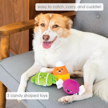 Pearhead Halloween Candy Dog Toys - Plush Pet Toy with Squeakers, Spooky Fall Finds, Set of 3