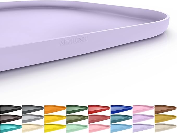 Smilool Silicone Pet Food Mat with Raised Edge for Food and Water Bowl, Dog Feeding Mats, Cat Food Trays for Floor Waterproof, Rubber Tray for Dogs and Cats, 19 x 12 x 0.7 Light Purple