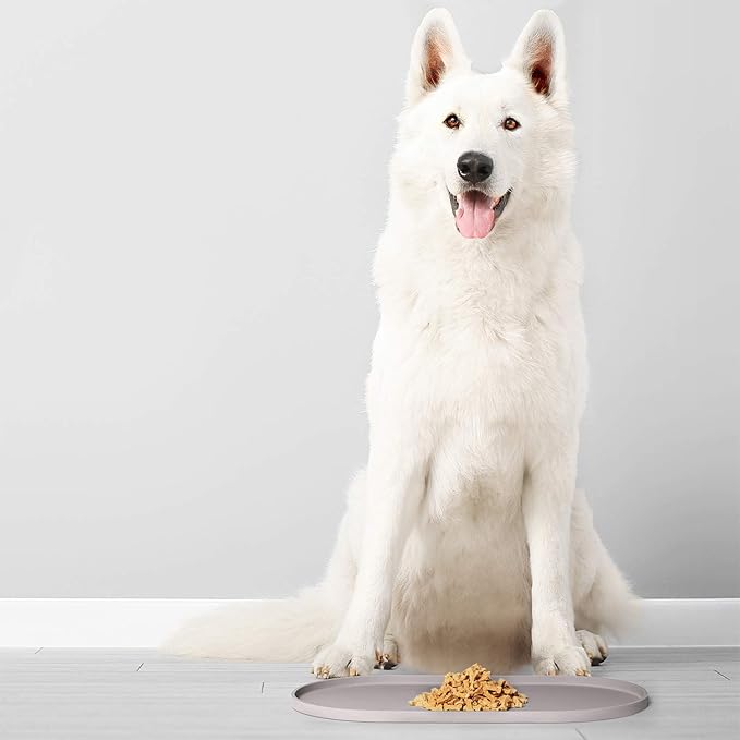 DogBuddy Dog Food Mat - Waterproof Dog Bowl Mat, Silicone Pet Mat for Food and Water Bowls, Nonslip Pet Feeding Mat with Edges, Dogs Food Mats for Floors, Puppy Supplies (Large, Dove)