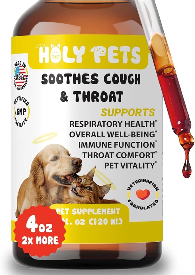 Cough Medicine for Dogs & Cats, Respiratory Infection Support - Sneezing Relief & Kennel Cough Treatment - Pet Asthma Support - Made with Natural Ingredients in The USA (4oz)