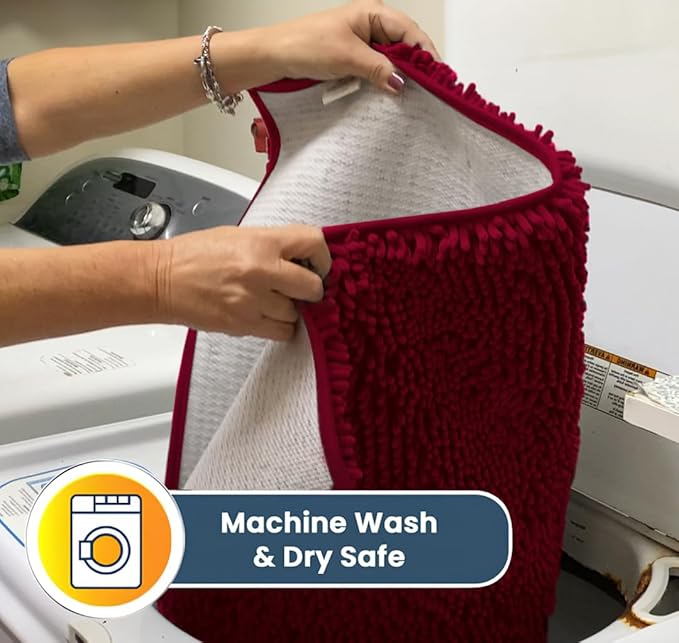 Muddy Mat® | Super Absorbent Door Mat Indoor, Microfiber Quick Dry Chenille Entryway Rug, Non-Slip Front Door Mat, Indoor Mats for Entryway, Machine Washable Pet Rug, Maroon 24" x 72"