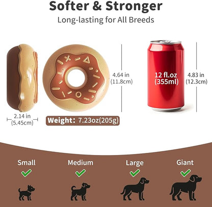 Dog Toys for Aggressive Chewers, Indestructible Squeaky Chew Toy to Keep Them Busy, Interactive Rubber Donut with Milk Flavor & Bounce, Teeth Cleaning for Small Medium Large Breed, Brown