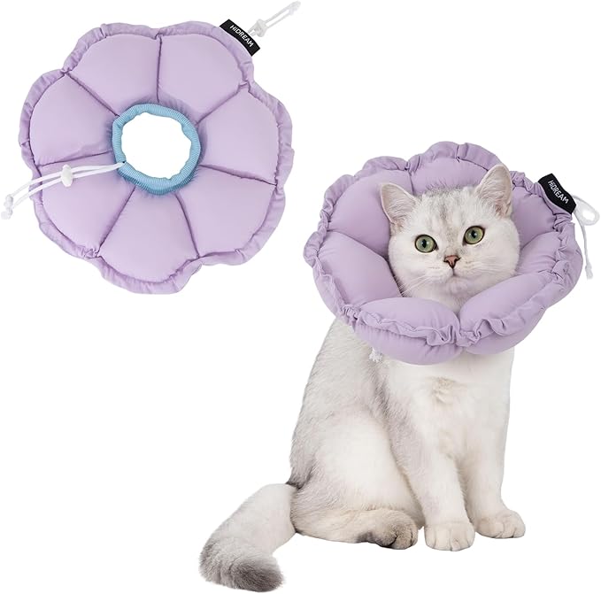 H HIDREAM Soft Cat Cone Collar， Cute Adjustable Cat Recovery Collar，Elizabethan e Collar that can Protect Head and Foot Wounds，Purple Flower All-Season Style