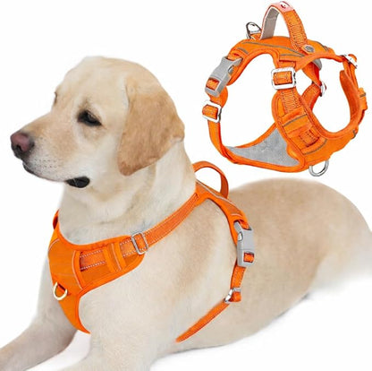 BARKBAY Dog Harness No Pull Oxford with ID Tag Pocket - Heavy Duty, Reflective, Easy Control for Large Dogs(Pumpkin Oxford,L)