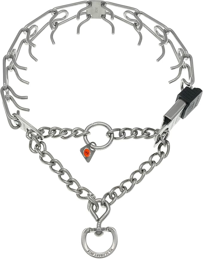 Herm Sprenger Prong Dog Collar with Quick Release ClicLock Buckle for Small Medium Large Dogs Stainless Steel Training No-Pull Collar for Dogs Made in Germany (23in x 3.2mm)
