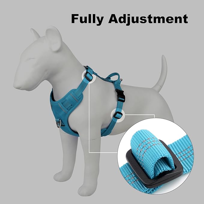 Plutus Pet No Pull Dog Harness, Reflective Adjustable Dog Vest Harness with Handle, Escape Proof, Soft Padded for Small Medium Large Dogs (Light Blue, M)