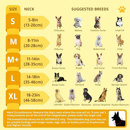 Soft Dog Cone Collar, Inflatable Cones Alternative After Surgery for Large/Medium/Small Dogs to Stop Licking, Elizabethan Neck Ecollars of Shame with Anti-Lick Shield, XL Comfy Pillow Recovery