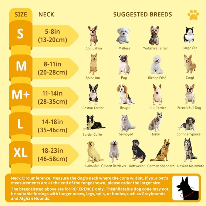 Soft Dog Cone Collar, Inflatable Cones Alternative After Surgery with Anti-Lick Shield, for Large/Medium/Small Dogs to Stop Licking, Elizabethan Neck Ecollars of Shame, Comfy Pillow E Recovery
