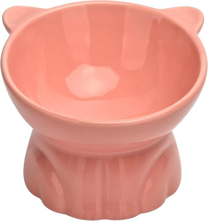Elevated Cat Food Bowl,9 Oz Ceramic Raised and Tilted Water Bowl,Anti Vomiting and Protect Pets Spines Dishes for Fat Faced Cat, Indoor Cats,Kitten,Small Dog (Pink)