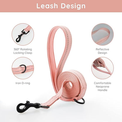 BELLA & PAL Dog Harness for Small Dogs, Medium, Coral Pink, Animal Harness with Leash Set, No Pull, Step in Design, Reflective Strip, Lightweight Mesh, Harness for Extra Small Dogs