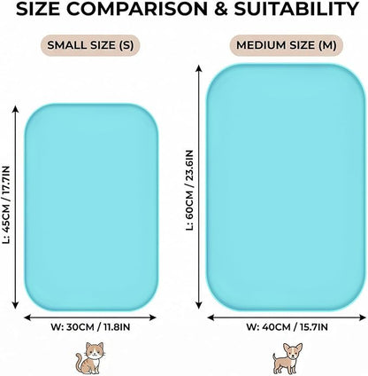 BLESWIN Non-Slip Silicone Dog Food Mat for Food and Water, 18" x 12" Raised Edge Pet Feeding Mat - Waterproof Dog Bowl Mat Easy Clean for Floor Protector,Blue