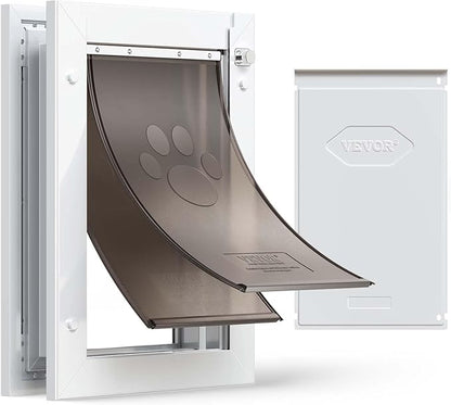 VEVOR 2-Flaps Dog Door, with Aluminum Frame, Metal Closing Panel and Lock, Strong and Weatherproof Dog Door for Interior and Exterior Doors, Easy in-and-Out Access for Doggies (White-Medium)
