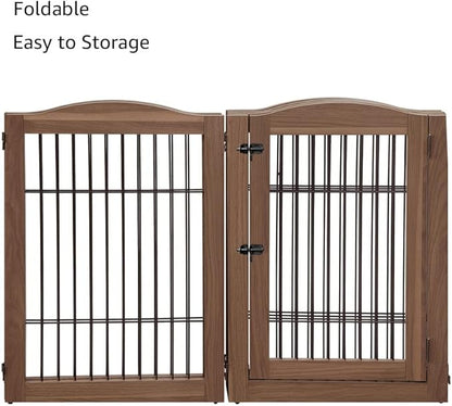 unipaws Pet Playpen with Wood and Wire, 6 Panels Extra Wide Freestanding Walk Through Dog Gate with 4 Support Feet, Foldable Stairs Barrier Pet Exercise Pen for Dogs Cats