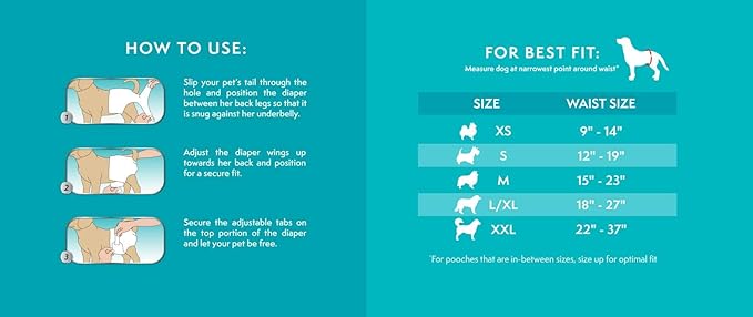 Simple Solution Disposable Dog Diapers, Female Dog-Diapers, Puppy Potty Training, Incontinence and Heat Cycle Protection, Large-Diapers for Dogs, 18-27 Inch Waist, 30 Count (Pack of 2)