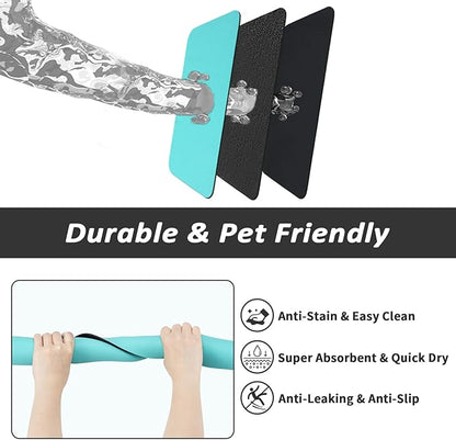 HotLive Dog Food Mat - Absorbent Cat Mat for Food and Water, No Stains Pet Feeding Bowl Mat, Easy to Clean Pet Placemats, Quick Dry Dog Water Dispenser Mat for Messy Drinkers | Teal 24"x36"