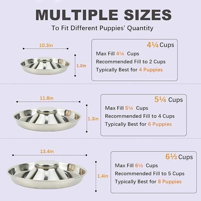 Stainless Steel Puppy Dog Bowls, Pets Puppies Feeding Food and Water Weaning Bowls Dishes Feeder, 13.4 Inch