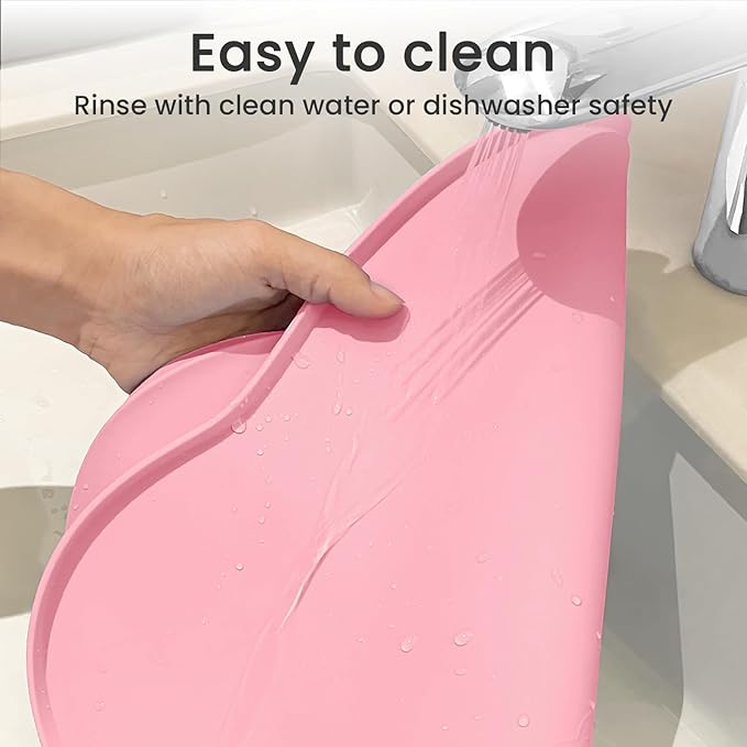 Ptlom Silicone Pet Placemat for Dogs and Cats, Non-Slip Waterproof Dog Feeding Bowl Mats for Food and Water, Small Medium Large Pet Puppy Tray Mat Prevent Residues from Spilling onto The Floor, Pink