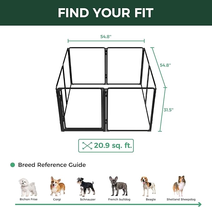 FXW AuraSpace Pro Acrylic Indoor Dog Playpen, Heavy-Duty with Metal Frame, 32" Height 8 Panels for Small and Medium Dogs, Black│Patented