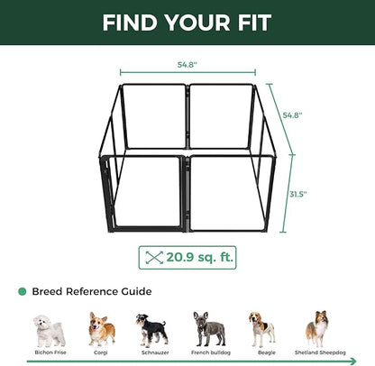 FXW AuraSpace Pro Acrylic Indoor Dog Playpen, Heavy-Duty with Metal Frame, 32" Height 8 Panels for Small and Medium Dogs, Black│Patented