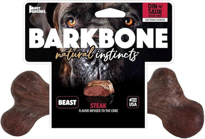 Pet Qwerks Dinosaur BarkBone - Nylon Dog Bone for Aggressive Chewers - Steak Flavor - 6.5"