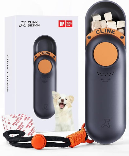 Clink Design Dog Training Clicker and Clicker Dog Trainer with Built in Treat Storage, Compact Dog Clicker for Puppy Training or Cat Clicker, 2.36 oz, Black