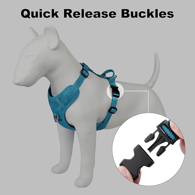 Plutus Pet No Pull Dog Harness, Reflective Adjustable Dog Vest Harness with Handle, Escape Proof, Soft Padded for Small Medium Large Dogs (Light Blue, L)