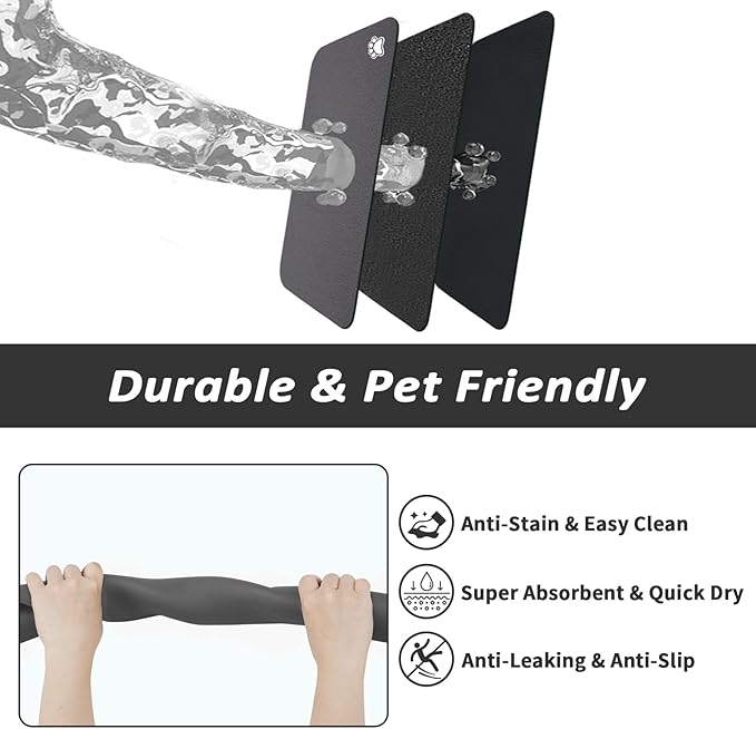HotLive Dog Food Mat - Absorbent Cat Mat for Food and Water, No Stains Pet Feeding Bowl Mat, Easy to Clean Pet Placemats, Quick Dry Dog Water Dispenser Mat for Messy Drinkers | Paw Dark Grey 18"x 28"