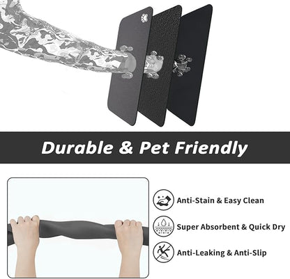 HotLive Dog Food Mat - Absorbent Cat Mat for Food and Water, No Stains Pet Feeding Bowl Mat, Easy to Clean Pet Placemats, Quick Dry Dog Water Dispenser Mat for Messy Drinkers | Paw Dark Grey 24"x 36"