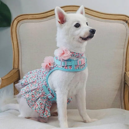 Blueberry Pet Soft & Comfy Made Well Cute Floral No Pull Mesh Puppy Dog Costume Harness Dress in Light Blue, Chest Girth 14"-16", X-Small, Adjustable Harnesses for Dogs